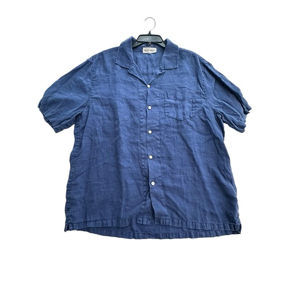 Alex Mill 100% Linen Shirt Men's XL Navy Blue Short‎ Sleeve Button Down #FF8-6 - Picture 7 of 10